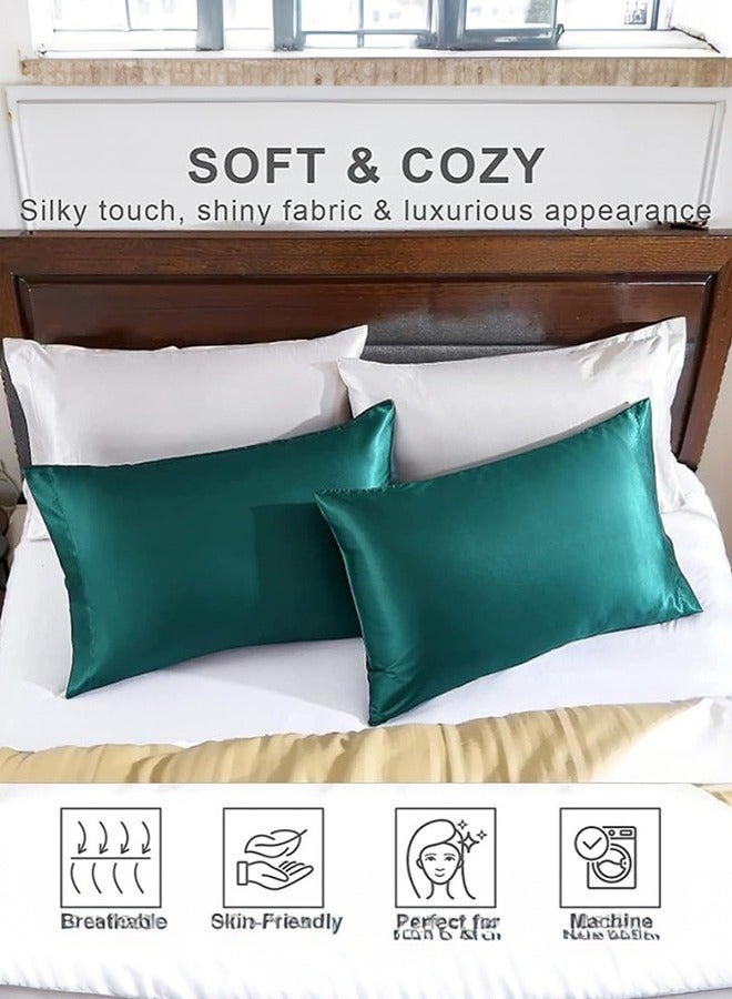 Tersely Satin Pillowcase, 2 Pack 20"x 30" Silk Satin Pillowcases for Hair and Skin Queen Size Pillow Case with Envelope Closure (50x75cm, Dark Green) - Image 4