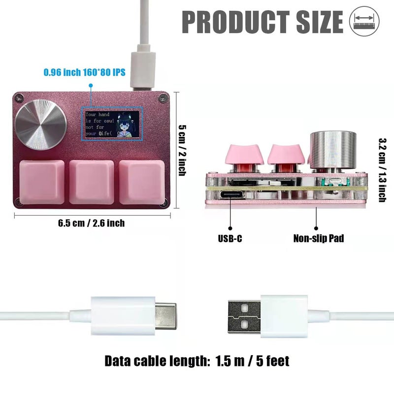 BTXETUEL SayoDevice O3C OSU Keyboard Rapid Trigger Hall Switches Magnetic Linear Switches Keyboard with Knob and Screen,Copy Paste,Shotcut,Macro Hotswap Mini Keypad.â€¦ (Pink) - Image 3