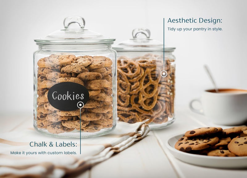 KooK Glass Kitchen Jars, Food & Cookie Storage Containers for Pantry, Bathroom Apothecary Canisters, Airtight Lids, Dishwasher Safe, with Chalk and Labels, 1 Gallon, Set of 2 - Image 3