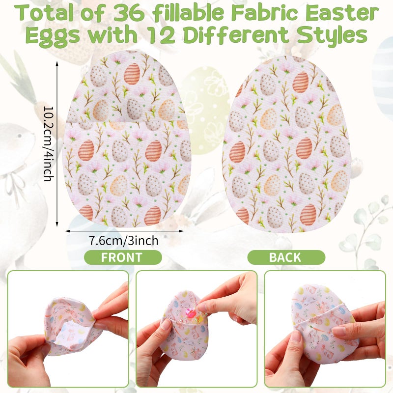 SmoothNovelty 36 Pcs Fillable Fabric Easter Eggs Colorful Reusable Cloth Egg Shaped Container for Easter Hunt Filling Treats Candy, Party Favor, Basket Stuffers, Prize Supplies (Rustic) - Image 2