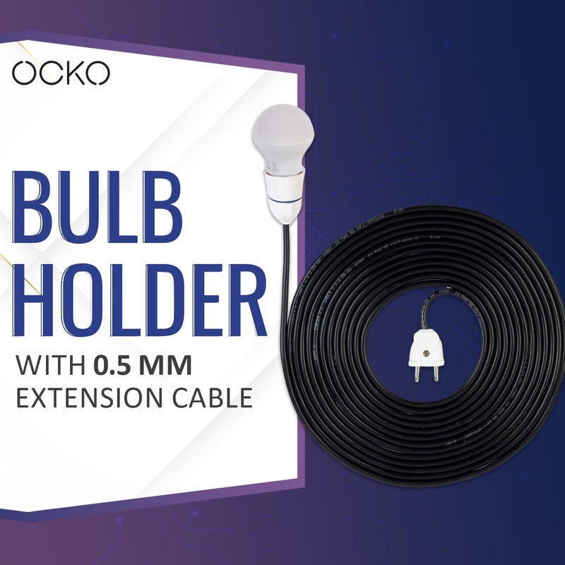 OCKO Bulb Holder with 0.5 MM Extension Cable with Flexible Wire & 2-Pin Plug for Multipurpose use (10 Meter) - Image 3
