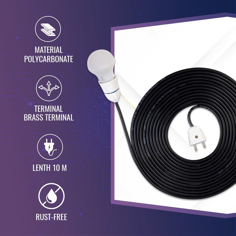 OCKO Bulb Holder with 0.5 MM Extension Cable with Flexible Wire & 2-Pin Plug for Multipurpose use (10 Meter) - Image 4
