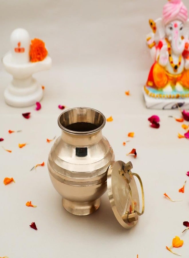 DOKCHAN Brass Kamandal | Gangajali | Kalash | Lota | Patra | with Lid for Gangajal | Holy Water Pot for Temple & Home and All Poojas, etc. (Capacity : 200ml | Size : 8cm | Weight : 126gm Approxe) - Image 3