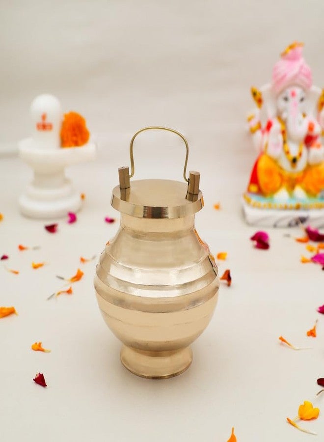DOKCHAN Brass Kamandal | Gangajali | Kalash | Lota | Patra | with Lid for Gangajal | Holy Water Pot for Temple & Home and All Poojas, etc. (Capacity : 200ml | Size : 8cm | Weight : 126gm Approxe) - Image 1