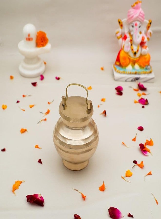 DOKCHAN Brass Kamandal | Gangajali | Kalash | Lota | Patra | with Lid for Gangajal | Holy Water Pot for Temple & Home and All Poojas, etc. (Capacity : 200ml | Size : 8cm | Weight : 126gm Approxe) - Image 2