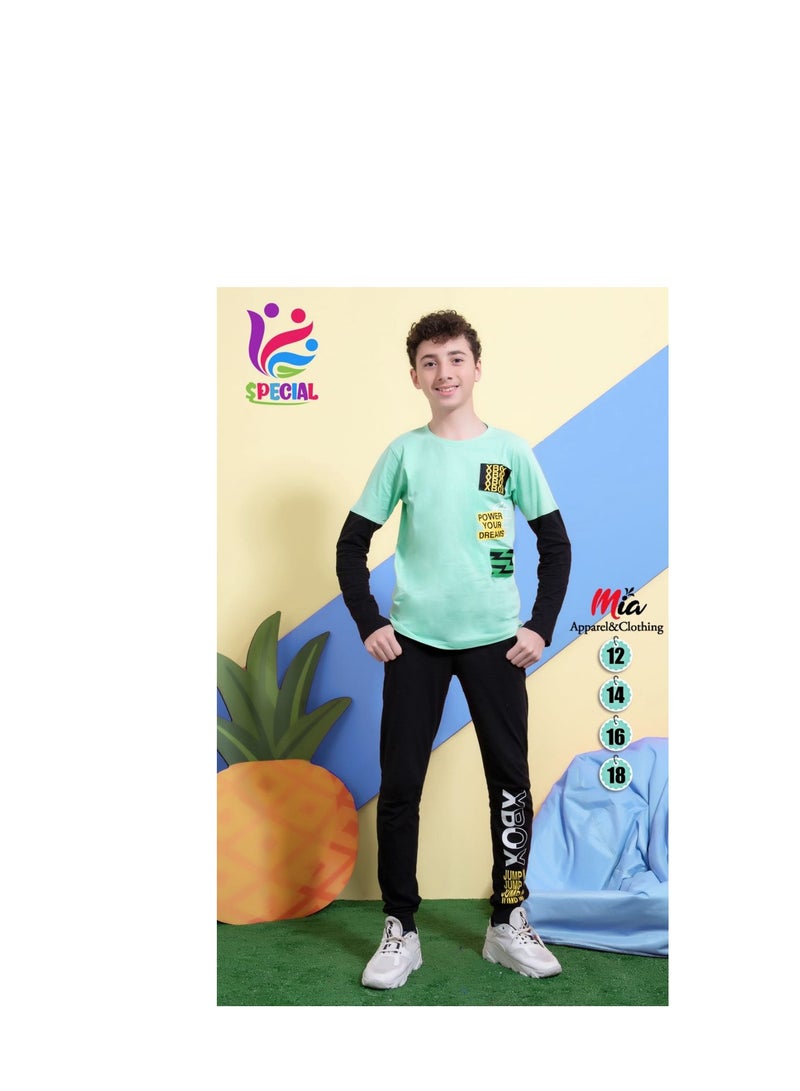 بيجامة ولادي بنطلون اسود وتيشرت جنزاري