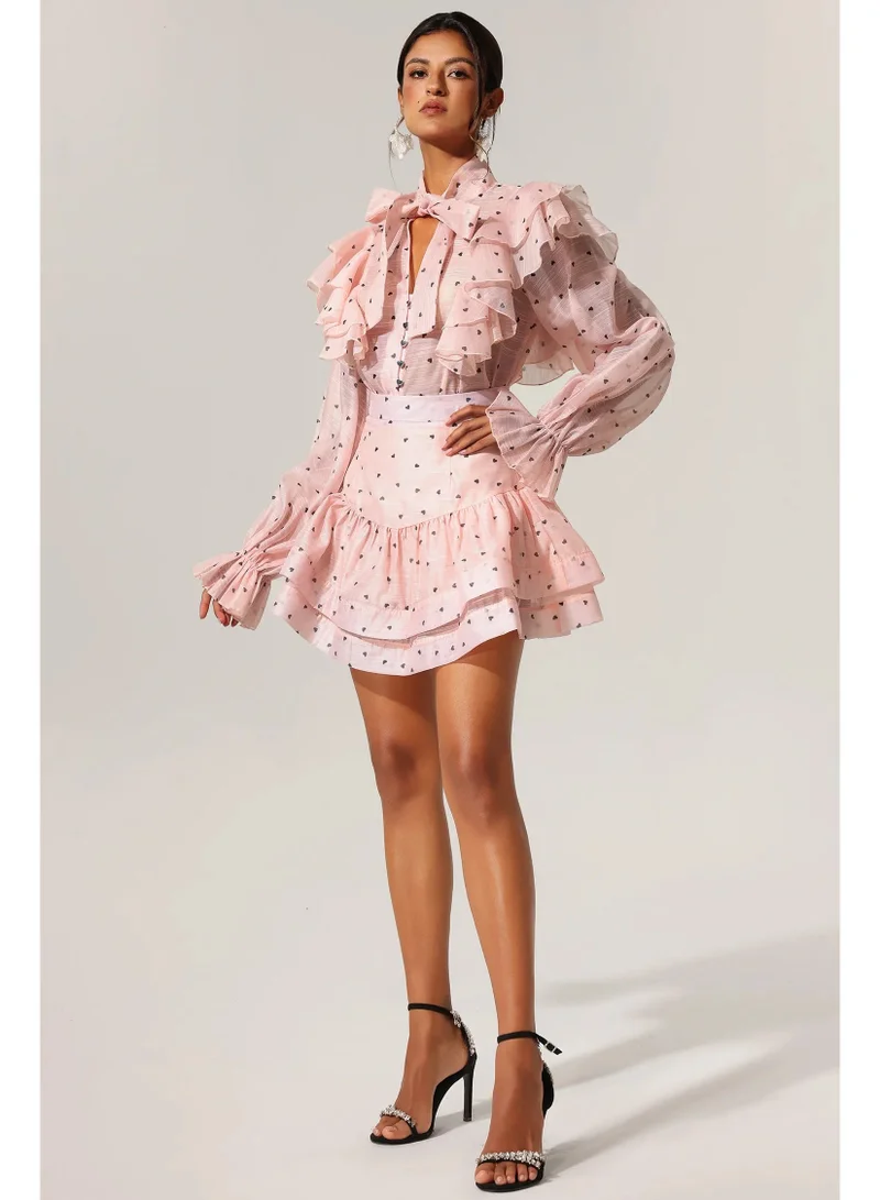 Bella Barnett  Sahara Rufflede Dot Printed Bowknot Top And Skirt Two-Piece Set for Women | Best Price UAE