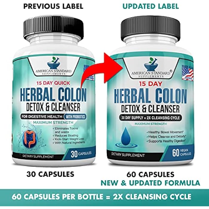 American Standard Supplements Colon Cleanse - 60 Veggie Capsules, 30 Servings – Herbal Blend with Psyllium Husk, Senna Leaves, Aloe Vera, Ginger, Cascara Sagrada & More - Image 5