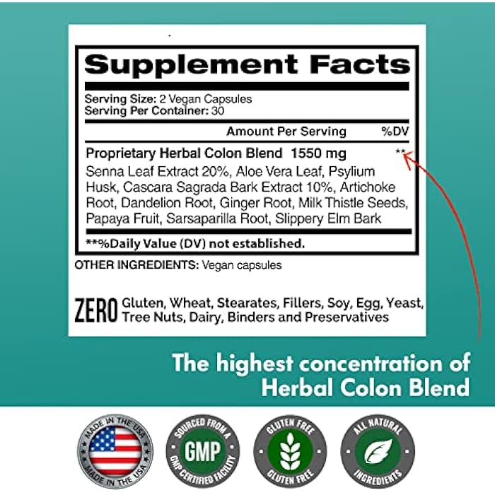 American Standard Supplements Colon Cleanse - 60 Veggie Capsules, 30 Servings – Herbal Blend with Psyllium Husk, Senna Leaves, Aloe Vera, Ginger, Cascara Sagrada & More - Image 2