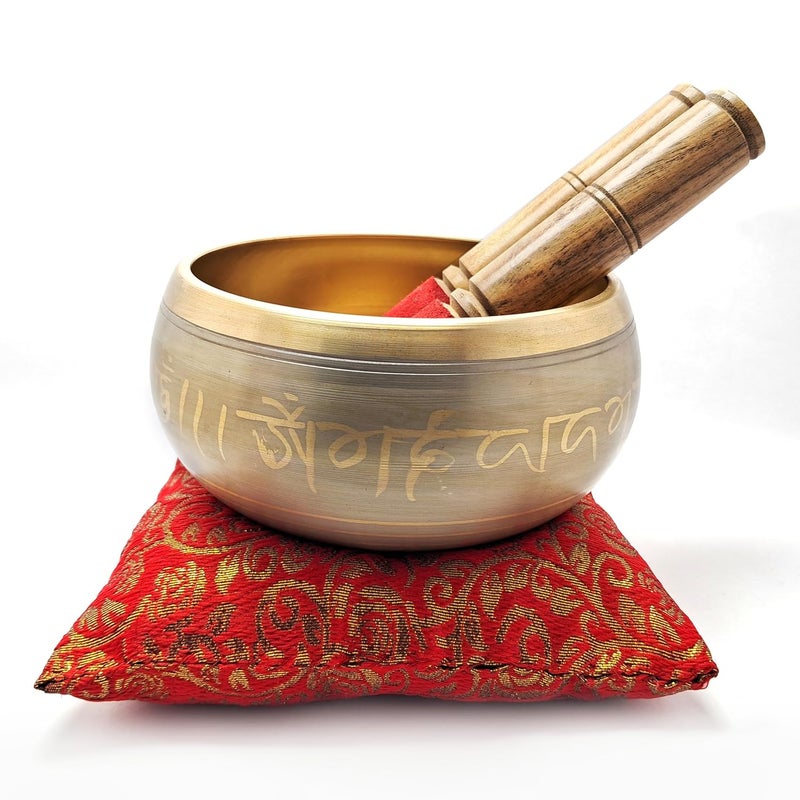 Uv Creation 6 Inch Tibetan Singing Bowl for Meditation and Sound Healing – Brass Bowl with Gautam Buddha Design Inside, Golden & Grey Finish, Ideal for Yoga & Mindfulness - Image 2