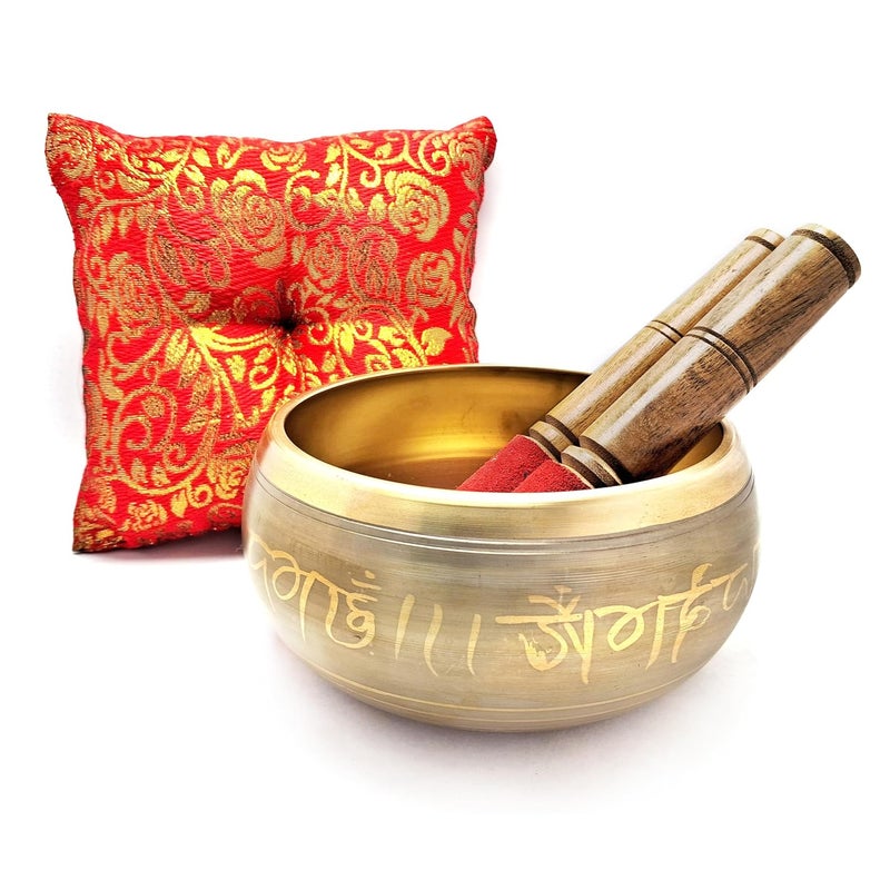 Uv Creation 6 Inch Tibetan Singing Bowl for Meditation and Sound Healing – Brass Bowl with Gautam Buddha Design Inside, Golden & Grey Finish, Ideal for Yoga & Mindfulness - Image 1
