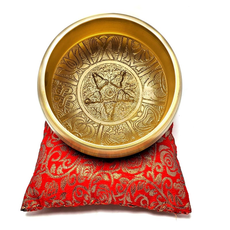 Uv Creation 6 Inch Tibetan Singing Bowl for Meditation and Sound Healing – Brass Bowl with Gautam Buddha Design Inside, Golden & Grey Finish, Ideal for Yoga & Mindfulness - Image 4