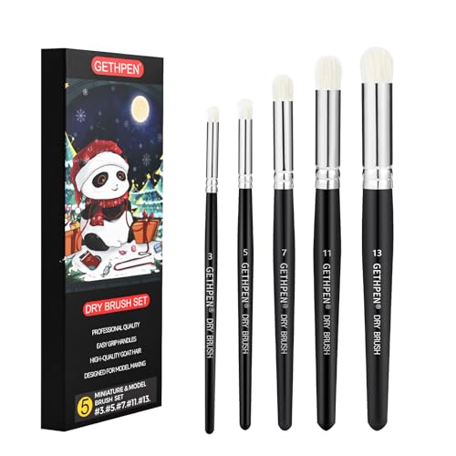 GETHPEN Dry Brush Miniature Painting Drybrush Set 5 Sizes Hobby Detail Paint Brush Set for AcrylicOilWatercolor Brushes for Beginners Pros - Image 1