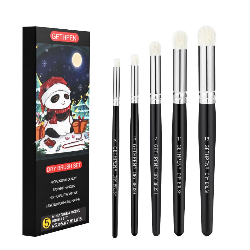 GETHPEN Dry Brush Miniature Painting Drybrush Set 5 Sizes Hobby Detail Paint Brush Set for AcrylicOilWatercolor Brushes for Beginners Pros - Image 3