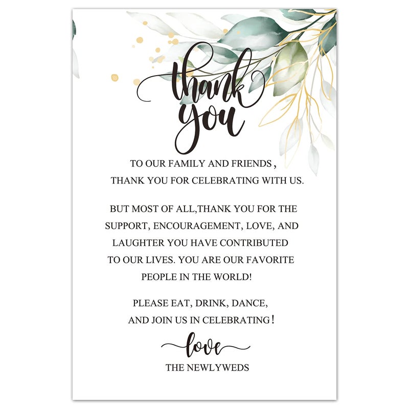 EKSPLODI Wedding Thank You Place Setting Cards, Greenery Wedding Reception Thank You Cards, Table Centerpieces and Wedding Decorations, Wedding, Bridal, Engagement, Anniversary, 4x6 Inch, Pack of 50 - Image 1