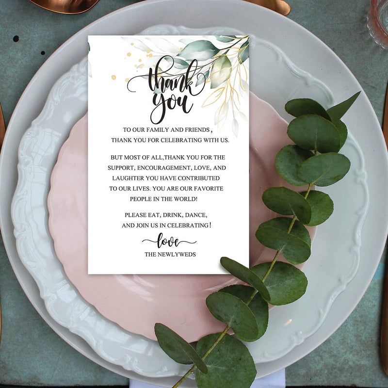 EKSPLODI Wedding Thank You Place Setting Cards, Greenery Wedding Reception Thank You Cards, Table Centerpieces and Wedding Decorations, Wedding, Bridal, Engagement, Anniversary, 4x6 Inch, Pack of 50 - Image 2