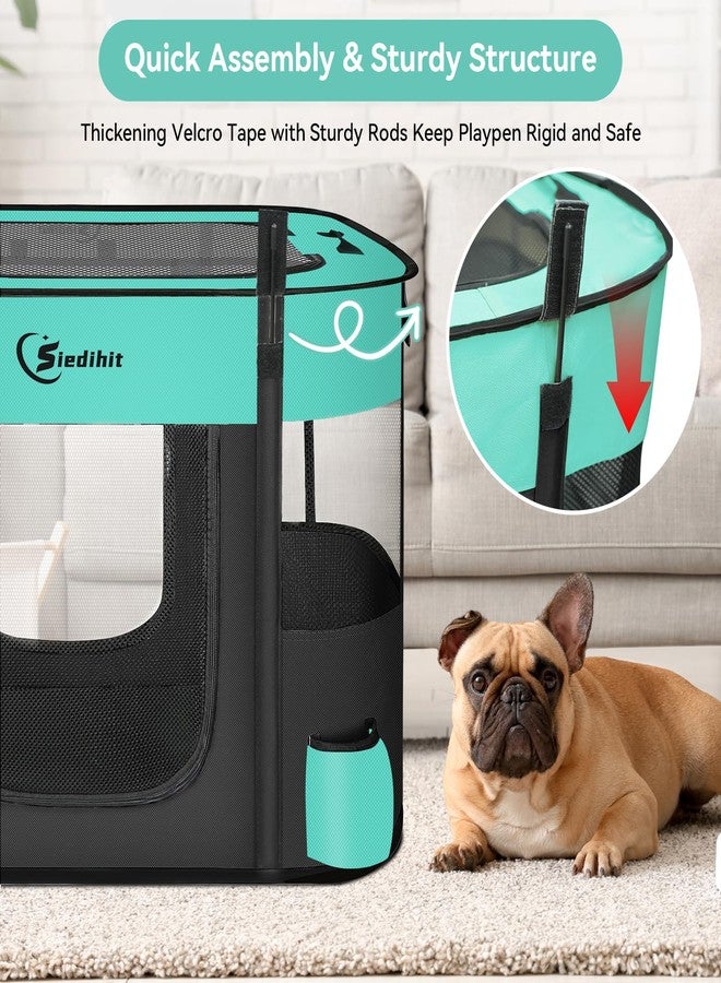 Siedihit Dog Playpen,Cat Pet Puppy Pen,Portable Playpens for Dogs Indoor Outdoor Travel Camping Use,Foldable Dog Kennel Tent Crate for Rabbit Small Animals and Tent Stakes (Green, Lagre) - Image 4