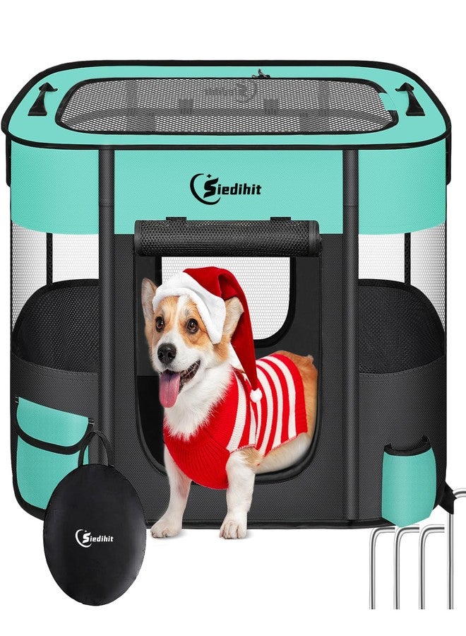 Siedihit Dog Playpen,Cat Pet Puppy Pen,Portable Playpens for Dogs Indoor Outdoor Travel Camping Use,Foldable Dog Kennel Tent Crate for Rabbit Small Animals and Tent Stakes (Green, Lagre) - Image 1