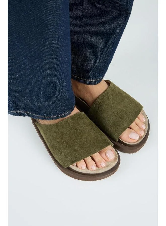 Lizette Women's Genuine Leather Single-Band Khaki Slipper.