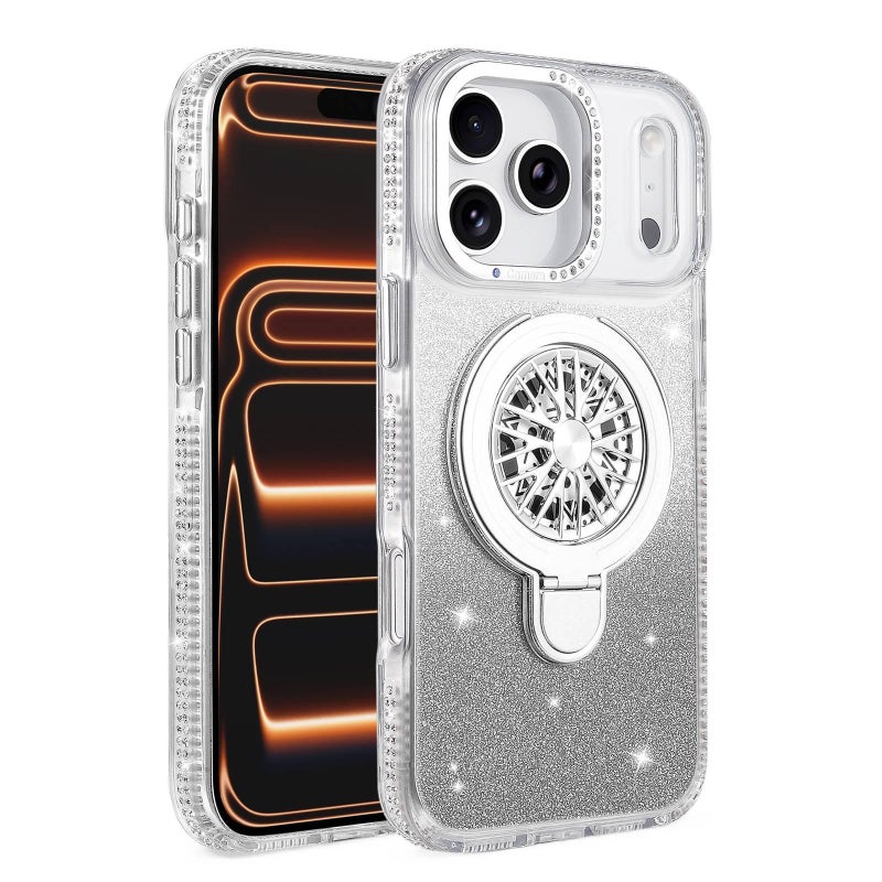 MagSafe iPhone 11 Shockproof TPU + PC Case with Spinning Gyro and Kickstand in Silver for Tabletop Use - Image 1