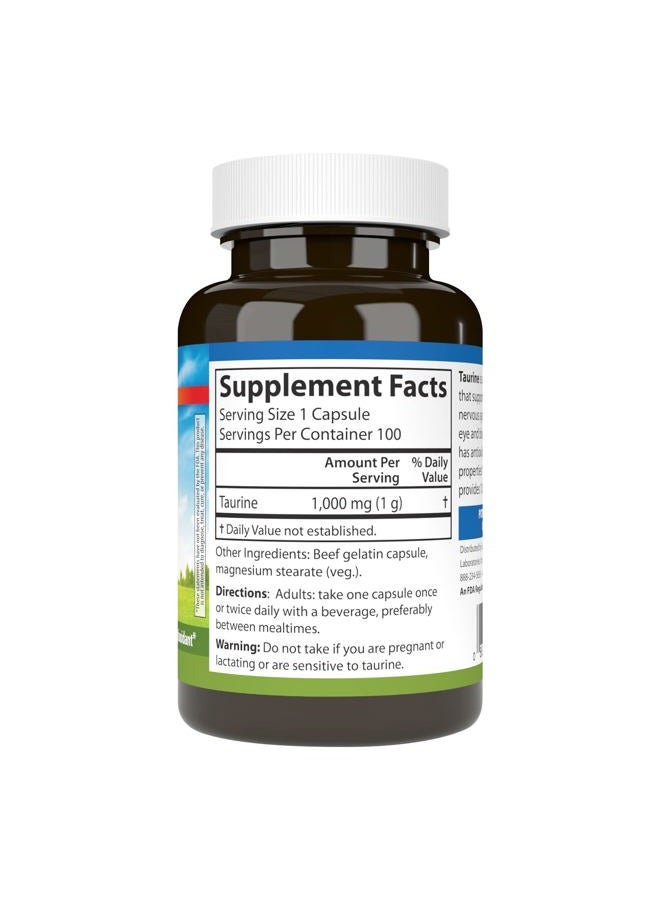 Carlson Taurine, Free-Form Amino Acid, Support, Nerve Health & Muscle Function, 100 Capsules - Image 2