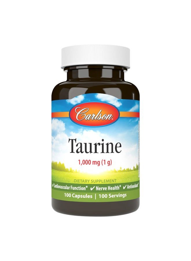 Carlson Taurine, Free-Form Amino Acid, Support, Nerve Health & Muscle Function, 100 Capsules - Image 1