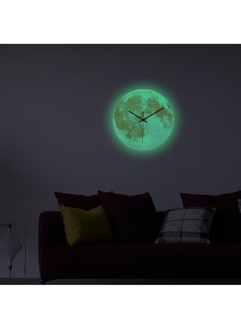 Bluejw Luminous Wall Clock For Bedroom, 12 Inch Silent Battery-Operated Wall Clocks For Living Room Or Kitchen, Large Display Night Light Up Kids Boys Birthday Gift Glow In The Dark -Moon - Image 4