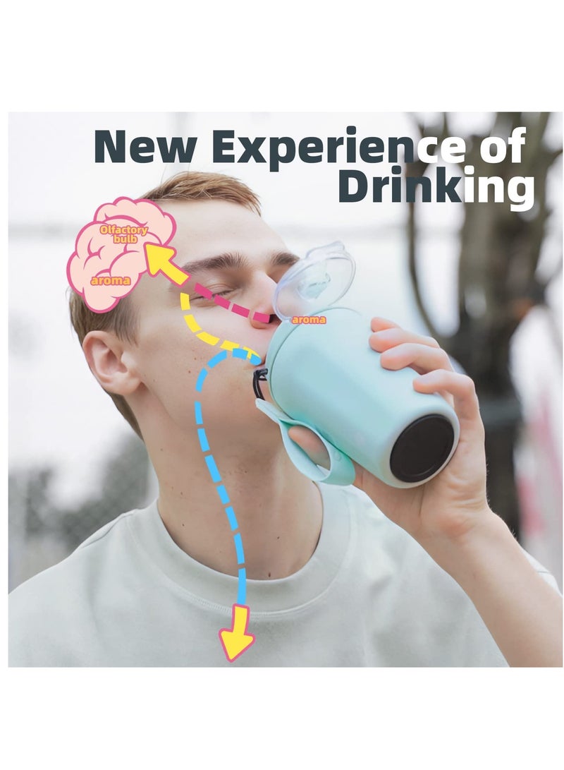 Air Flavored Water Bottle with Straw & 5 Scented Flavor Pods, 450ML Vacuum Insulated Metal Bottle, BPA Free & Leakproof, Zero Sugar Fruity Extract Ring.
