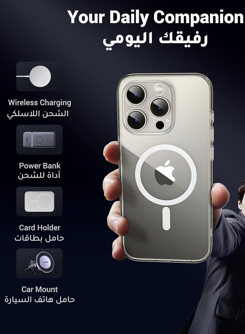 Magnetic Clear Back Designed for iPhone 15 Pro Clear Phone Case Compatible with Magsafe, Slim Protective Cover