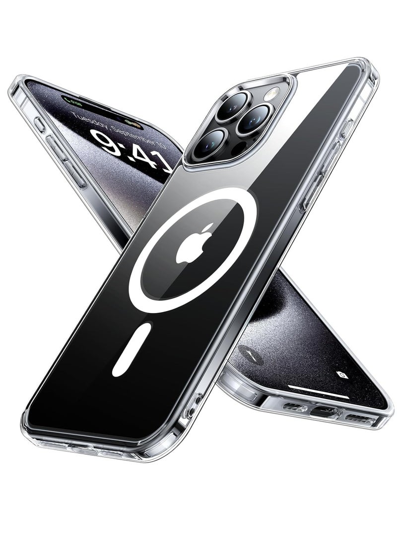 Magnetic Clear Back Designed for iPhone 15 Pro Clear Phone Case Compatible with Magsafe, Slim Protective Cover