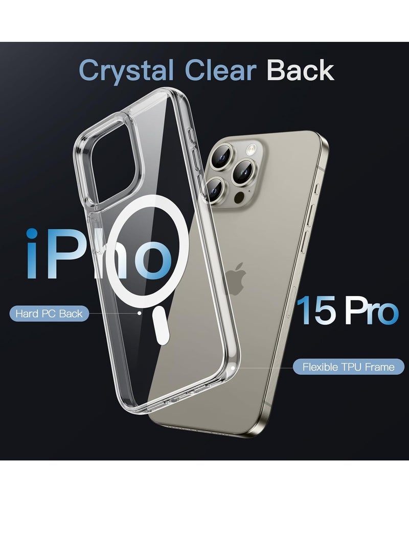 Magnetic Clear Back Designed for iPhone 15 Pro Clear Phone Case Compatible with Magsafe, Slim Protective Cover