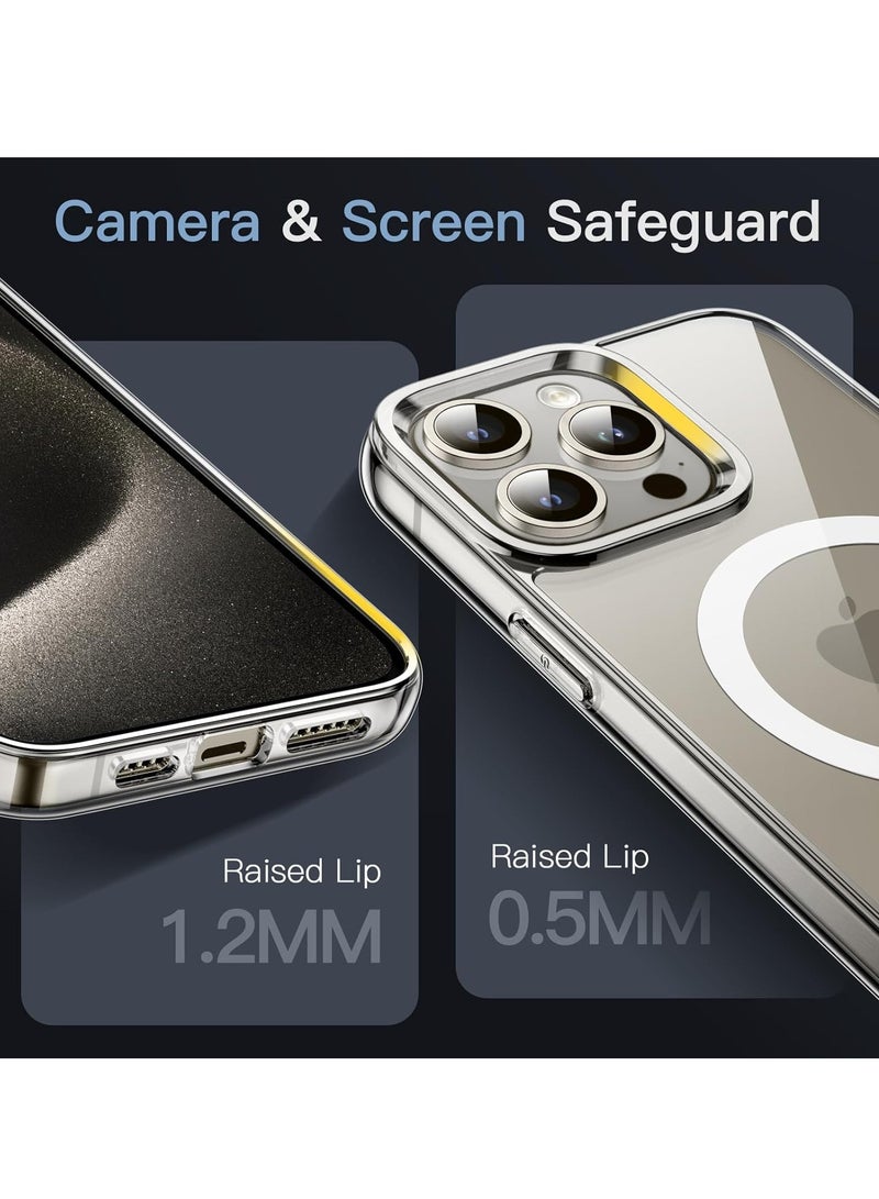 Magnetic Clear Back Designed for iPhone 15 Pro Clear Phone Case Compatible with Magsafe, Slim Protective Cover