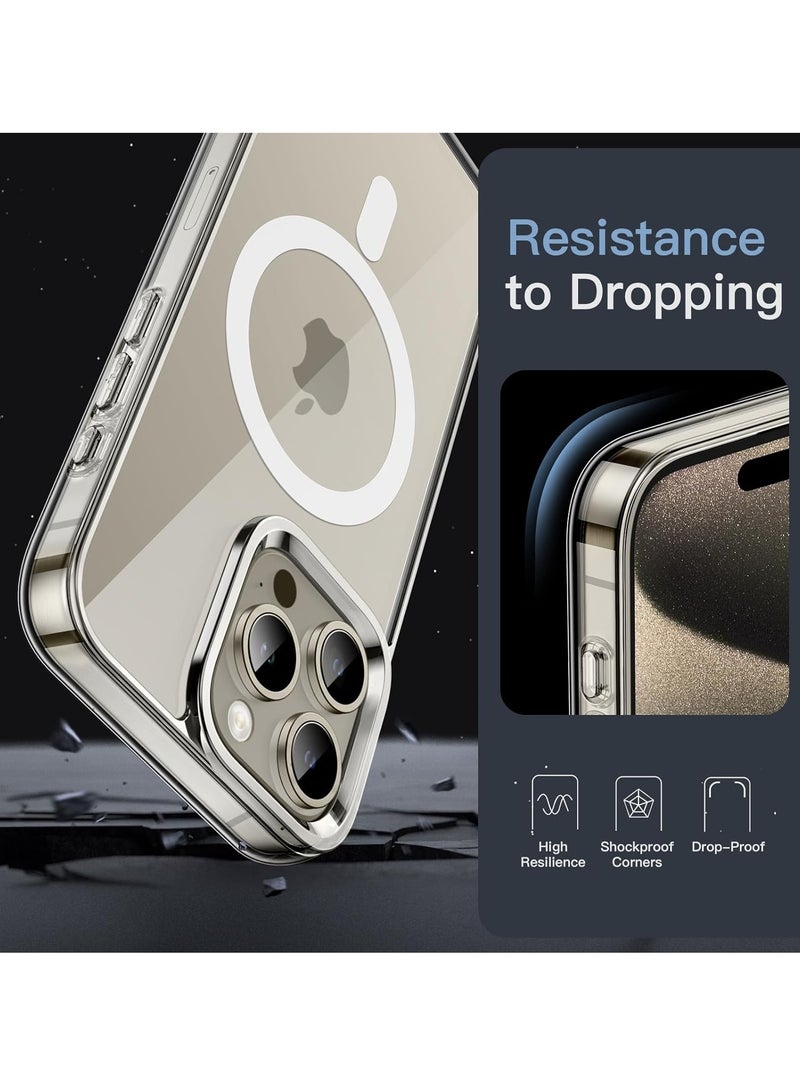 Magnetic Clear Back Designed for iPhone 15 Pro Clear Phone Case Compatible with Magsafe, Slim Protective Cover