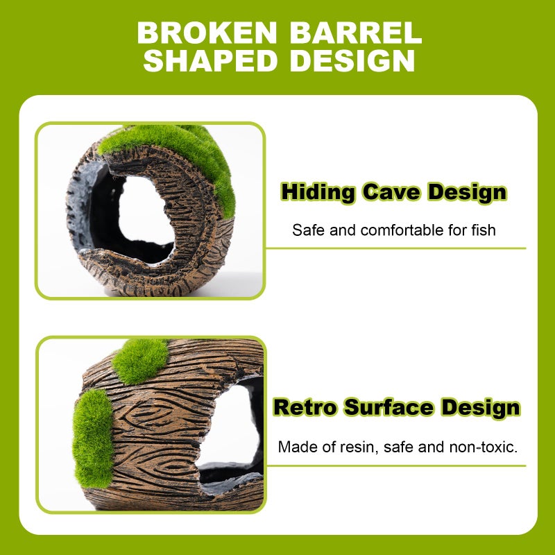 Swirge Betta Broken Barrel Decor Fish Tank Accessories, Resin Fish Hide Cave Aquarium Decoration Fish Tank Toys Hole Accessories (Small) - Image 3