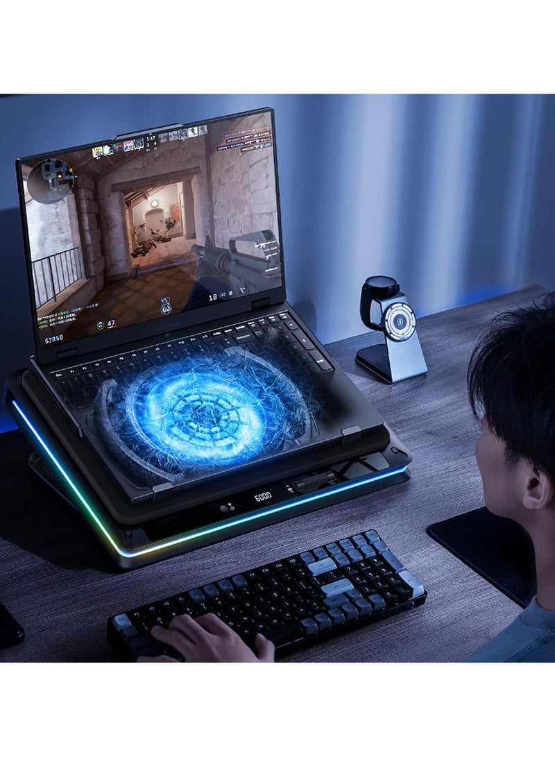 erorex Gaming Laptop Cooling Pad, Laptop Cooling Stand with 18cm External Cooling Fan, Rapid Cooling Laptop 15.6-19.3inch, Infinitely Variable Speed, 5 Height Stands, USB Ports - Image 3