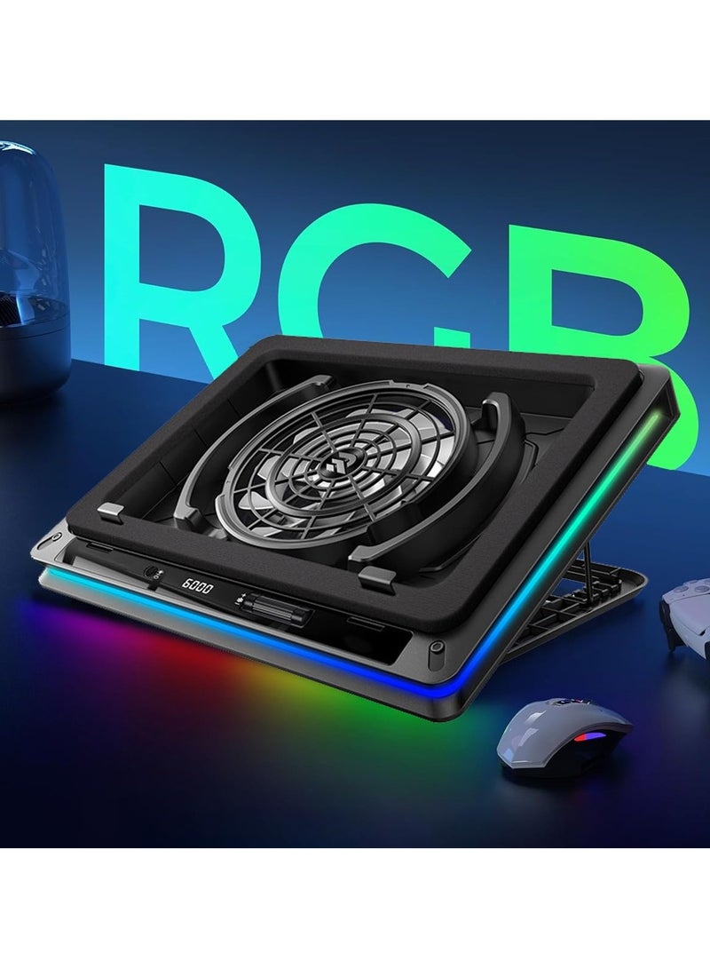 erorex Gaming Laptop Cooling Pad, Laptop Cooling Stand with 18cm External Cooling Fan, Rapid Cooling Laptop 15.6-19.3inch, Infinitely Variable Speed, 5 Height Stands, USB Ports - Image 4