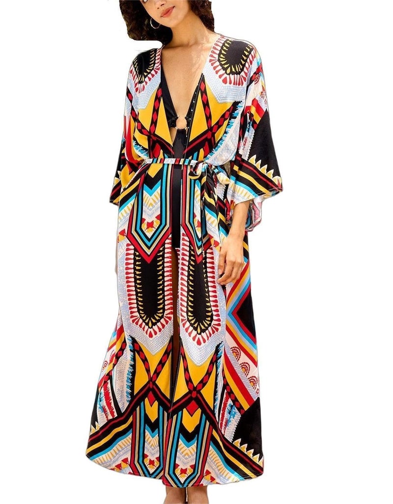 IMAGEKOPE Womenâ€™s Kimono Cover Up Long Beach Dress Swimsuit Cover Ups Colorful Cardigan Lightweight Robe for Swimwear - Image 1