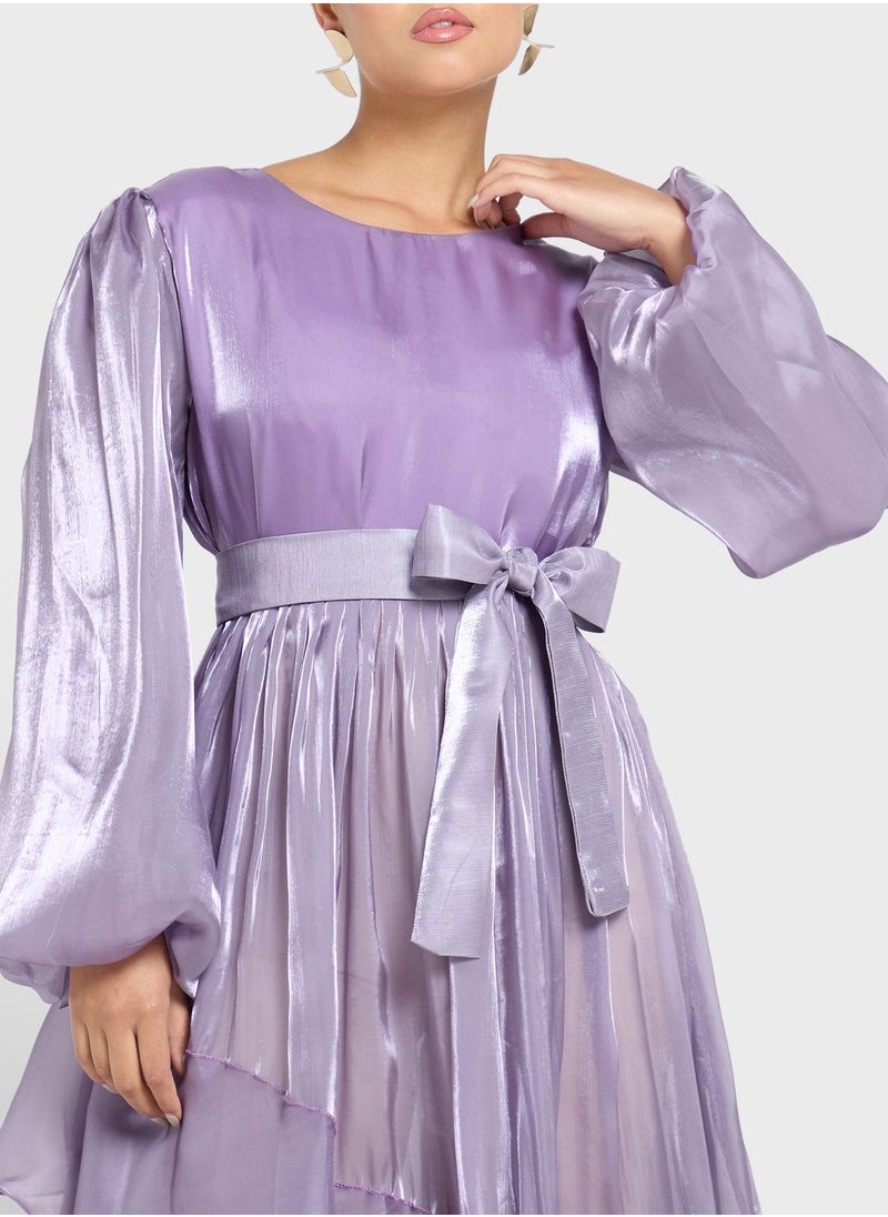 hayas closet Layered Belted Balloon Sleeve Dress  - Image 3
