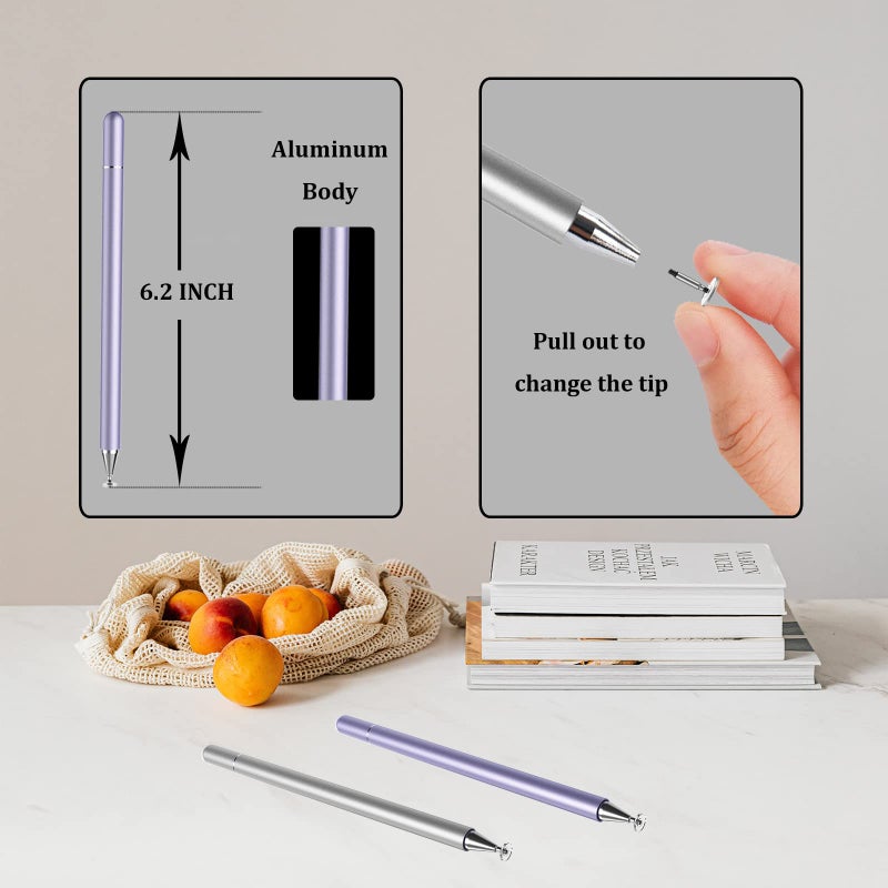 Luntak Stylus Pen for iPad, LUNTAK Stylus Pens for Apple/iPhone/Ipad pro/Mini/Air/Android/Microsoft/Surface All Capacitive Touch Screens Universal with 4 Replacement Tips (2 Pcs, Purple and Silver) - Image 4
