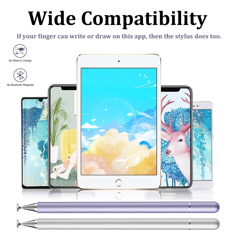 Luntak Stylus Pen for iPad, LUNTAK Stylus Pens for Apple/iPhone/Ipad pro/Mini/Air/Android/Microsoft/Surface All Capacitive Touch Screens Universal with 4 Replacement Tips (2 Pcs, Purple and Silver) - Image 2