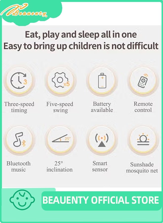 بيوينتي طفل أرجوحة ، أرجوحة كهربائية محمولة بلوتوث مع الموسيقى ، ثلاثة أجهزة ضبط الوقت مع صينية ، وحدة تحكم عن بعد ، البعوض صافي - Image 3