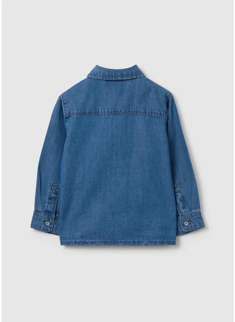 او في اس Shirt in denim with tiger and lettering print