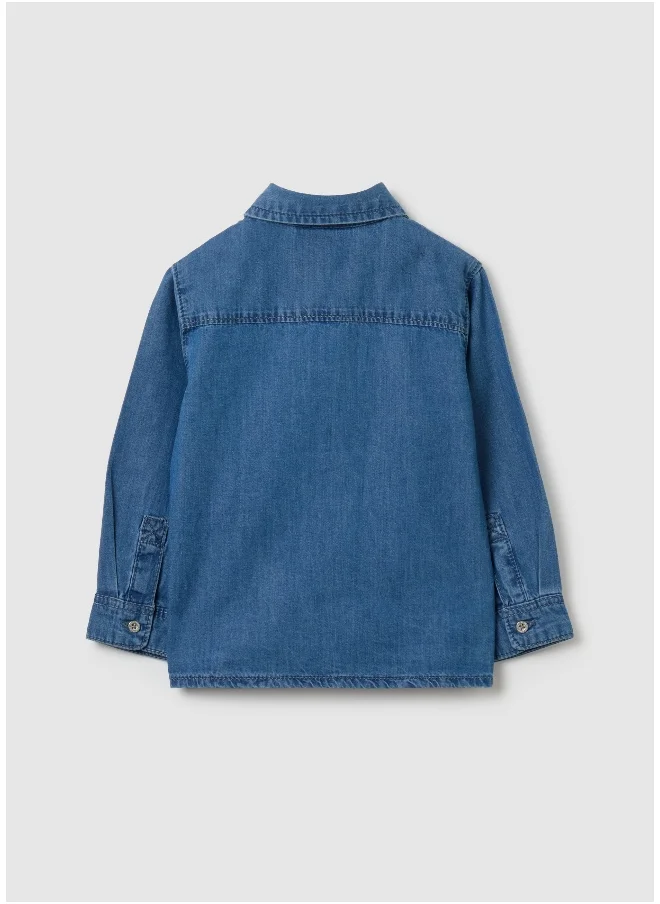 او في اس Shirt in denim with tiger and lettering print