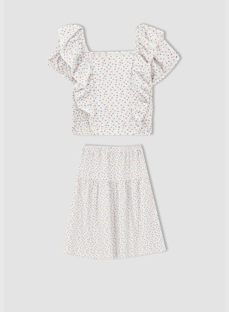 DeFacto Regular Fit Short Sleeve Frill Detail T-Shirt & Mini Skirt Set - Image 1
