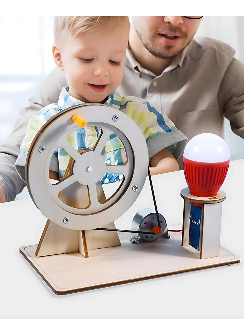 ابتكار طقم تجربة موليد الكهرباء يدوياً - مشروع علوم وفيزياء تعليمي STEM للأطفال - نموذج خشبي لتعليم الدائرة الكهربائية - مثالي للمشاريع المدرسية والوسائل التعليمية - Image 1