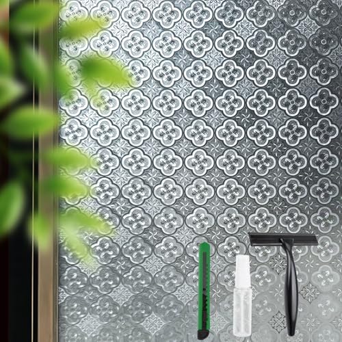 STATINT WINDOW FILMS STATINT Frosted Glassy Petals 3D Begonia Window Privacy Film Decorative Non Adhesive Static Electricity Sun Blocking Flowering for Bathroom and Home175 Inch X 65 Feet - Image 1