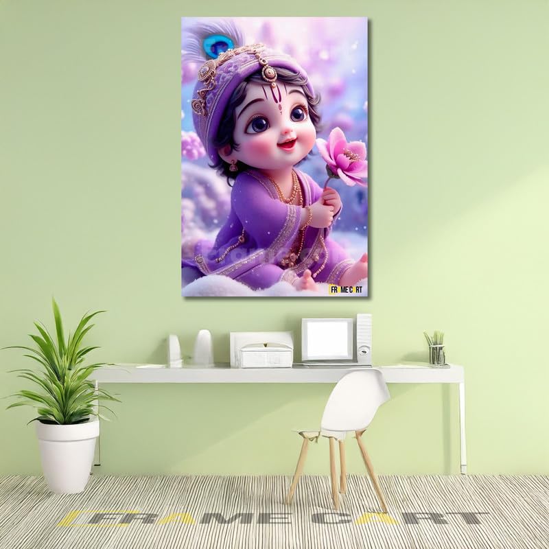 Frame Cart Baby Krishna Poster - Bal Gopal Photo | Kanha Ji Religious photo for Pregnant Women Bedroom Wall | Unframed Vinyl Poster 12x18 (Design 08) - Image 2