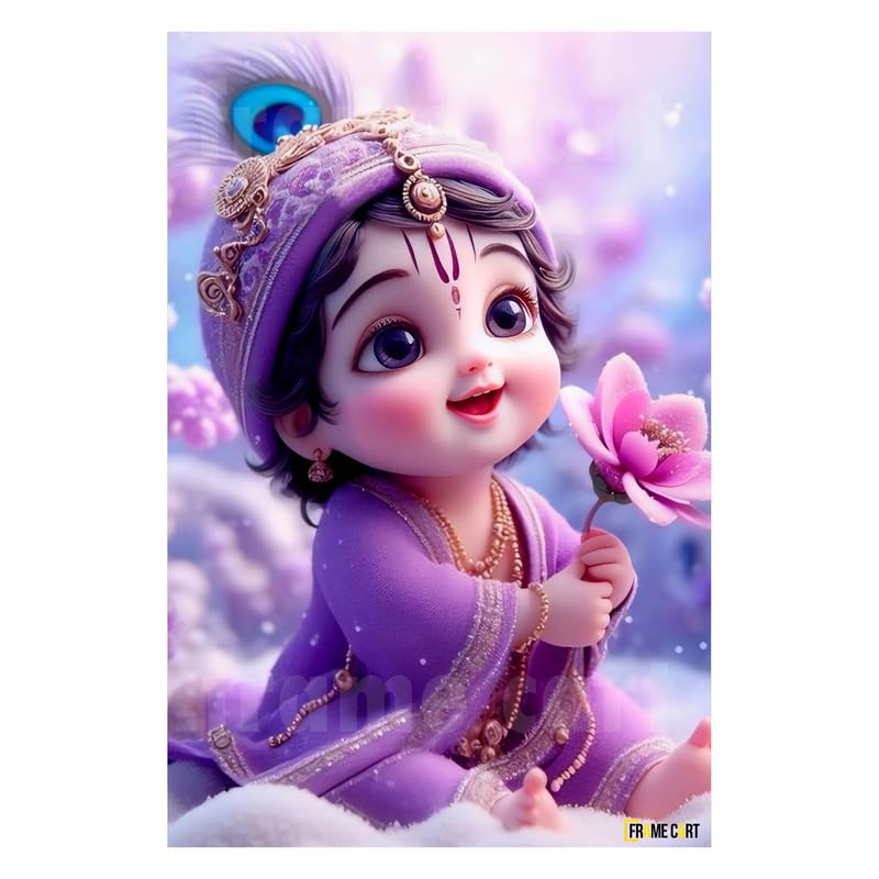 Frame Cart Baby Krishna Poster - Bal Gopal Photo | Kanha Ji Religious photo for Pregnant Women Bedroom Wall | Unframed Vinyl Poster 12x18 (Design 08) - Image 1