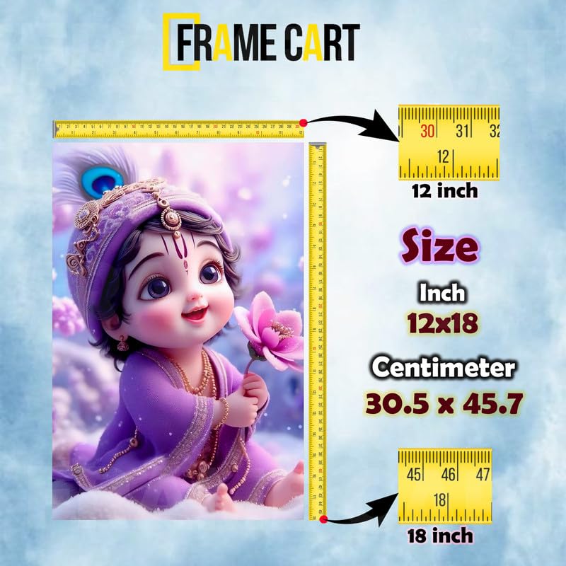 Frame Cart Baby Krishna Poster - Bal Gopal Photo | Kanha Ji Religious photo for Pregnant Women Bedroom Wall | Unframed Vinyl Poster 12x18 (Design 08) - Image 4
