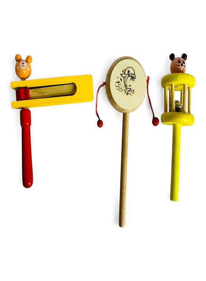 MarvelStore Wooden Rattles for Baby, Infants, New Born Babies Toys (0 to 6 to 12 Months) | Perfect for Early Music Education, Rhythm Practice, and Sensory Play (Multicolor)(Drum + Tartar + Cage Bell) - Image 3
